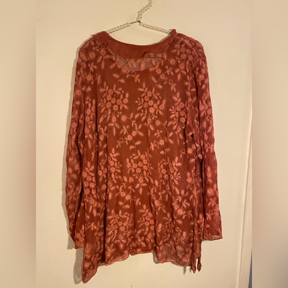 Soft surroundings silk Aimee shirt Brandy Brown Large $160 2-piece set - Picture 4 of 4